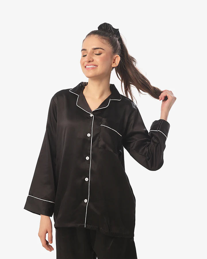 Black Silk Pajama Set for Women